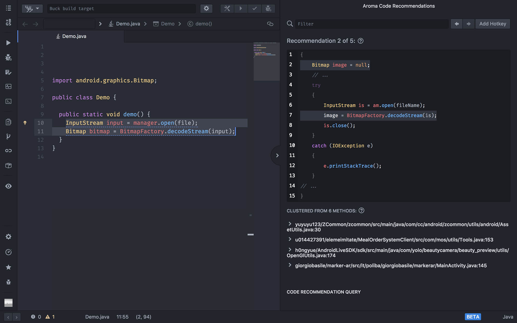 Aroma code recommendations integrated in the coding environment. [Image: aroma_nuclide.png]