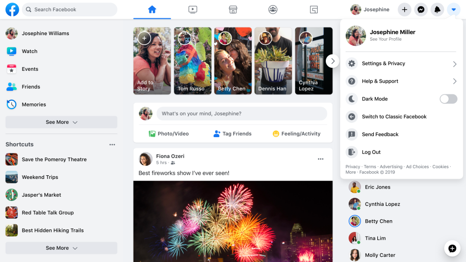 New Facebook.com design in light mode