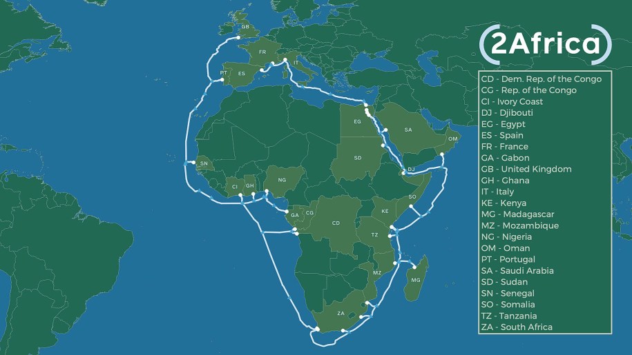 2Africa is one of the largest subsea cable projects in the world, and will interconnect 23 countries in Africa, the Middle East, and Europe.
