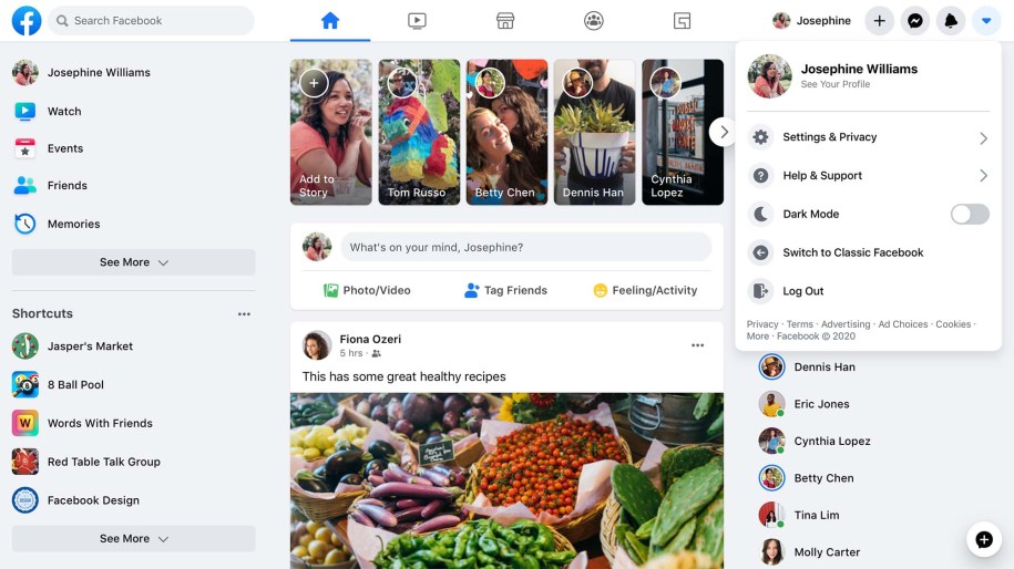 Facebook.com redesign in light mode