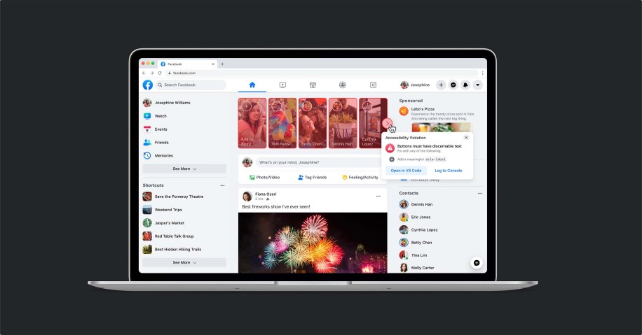 How we built accessibility into the new Facebook.com; Tooltips alert developers to potential ARIA violations